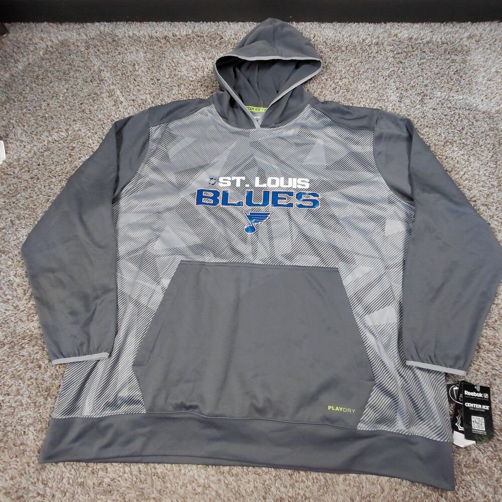 NEW Reebok St Louis Blues Hoodie Sweatshirt Mens 4XL NHL PlayDry Center Ice